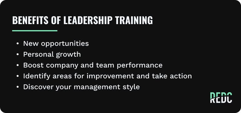 Bulleted benefits of leadership training.